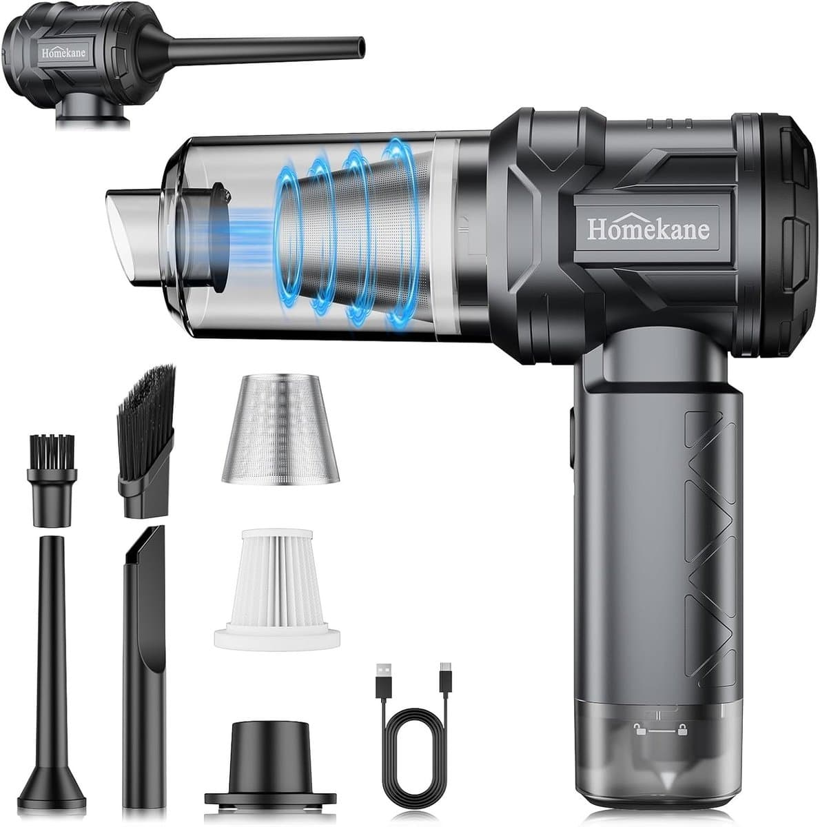 Draadloze Handstofzuiger en Blazer - Zwart - 15000PA Zuigkracht - 5-in-1 Multifunctionele Tool - Voor Auto en Huis — afbeelding 1