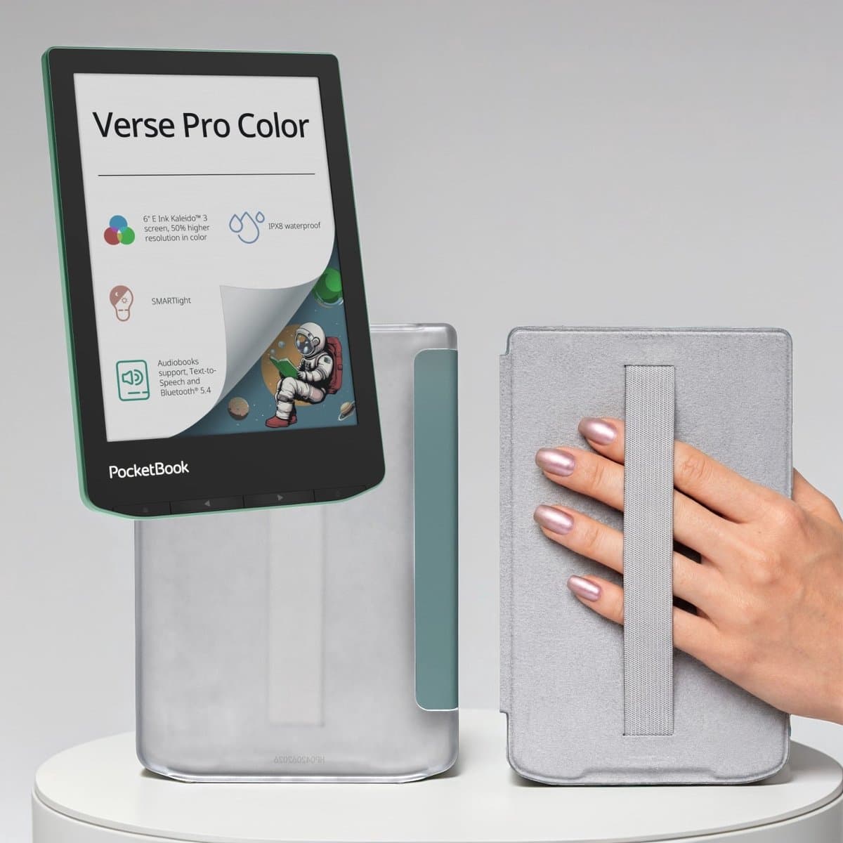 PocketBook Verse Pro Color e-reader Sage Glow – 6 inch – 16 GB – waterdicht + Sage met elastiek hoesje – voordeelbundel — afbeelding 1