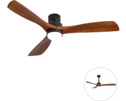 Plafondventilator Met Lamp - 3 Hout Bladen - Ø 52 inch - Dimbare lamp - Met Afstandsbediening - 6 ventilatorstanden - Met geheugenfunctie - LED's Light - Zwart, walnootkleurig