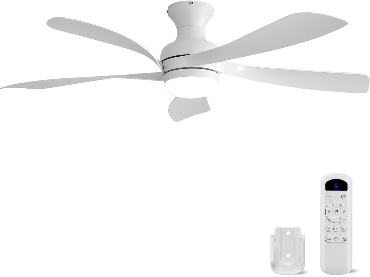 Plafondventilator Met Lamp - 5 ABS Bladen - Ø 132 cm - Dimbare lamp - Met Afstandsbediening - 6 ventilatorstanden - LED's Light - Wit — afbeelding 1