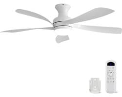 Plafondventilator Met Lamp - 5 ABS Bladen - Ø 132 cm - Dimbare lamp - Met Afstandsbediening - 6 ventilatorstanden - LED's Light - Wit