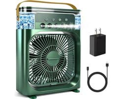 Draagbare airconditioner met ventilator, mini-verdampingskoeler met 5 sproeimondstukken, 3 windsnelheden, 3 timers, 7 kleuren LED-verlichting, 600 ml persoonlijke airconditioner/ventilator voor slaapkamer, kantoor en camping (groen)
