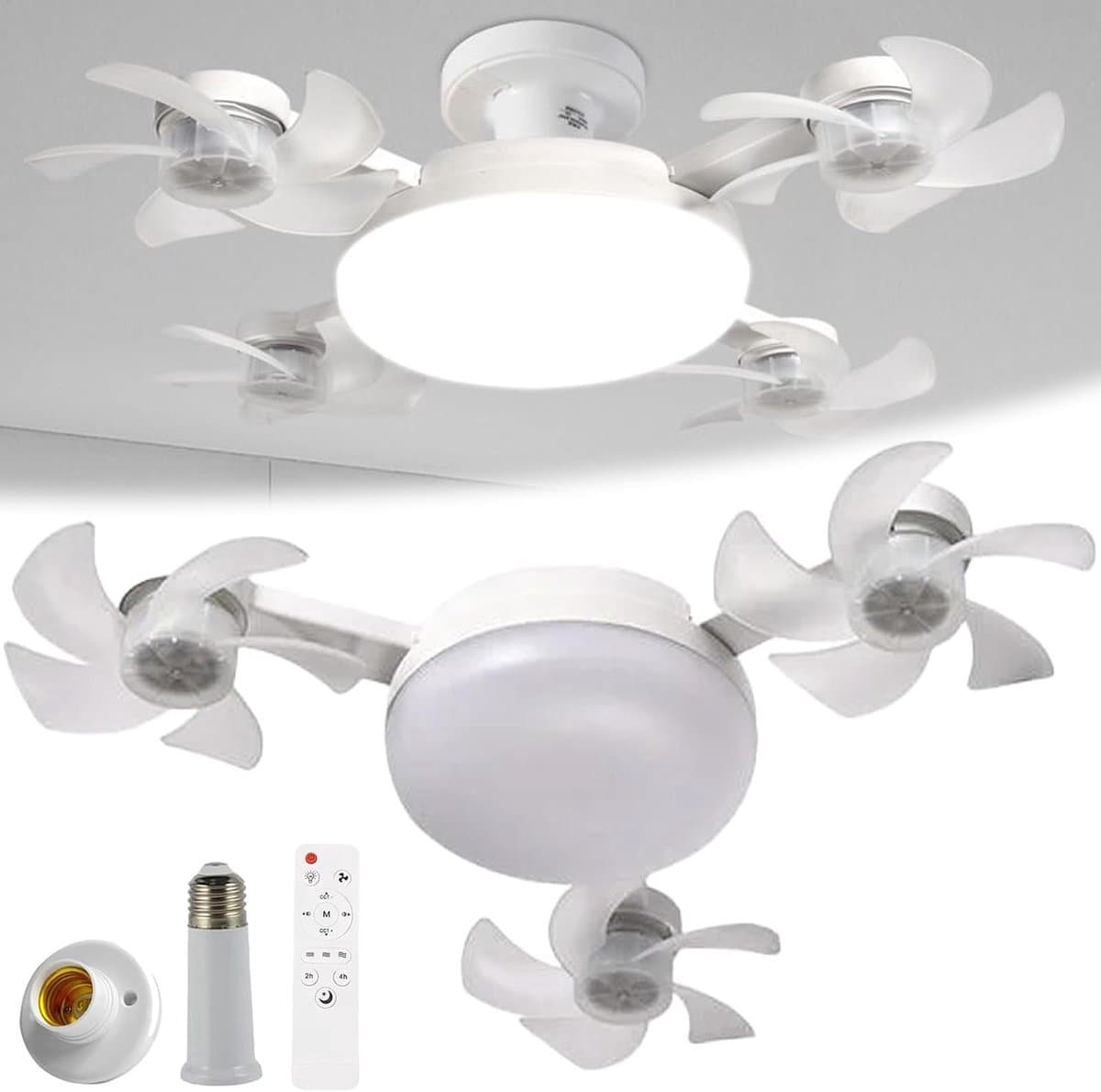 Casalora E27 + B22 Schroeffitting Plafondventilator met 3 Bladen - LED Drone Plafondventilator met Afstandsbediening - Dimbare Ventilator met Timerfunctie - Stille Ventilator voor Slaapkamer — afbeelding 1