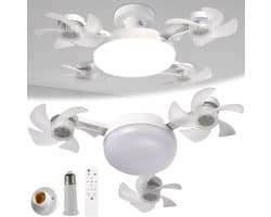 Casalora E27 + B22 Schroeffitting Plafondventilator met 3 Bladen - LED Drone Plafondventilator met Afstandsbediening - Dimbare Ventilator met Timerfunctie - Stille Ventilator voor Slaapkamer