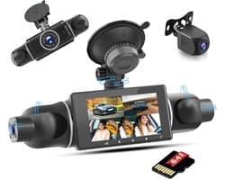 Dashcam Full HD 1080P - 360° vierkanaal camera - 2.4 inch scherm - Nachtzicht met 8 IR lampen - ShopVlot