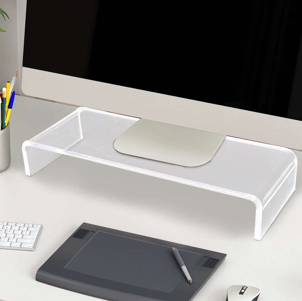 Monitorstandaard Van Transparant Acrylglas Met Keyboardopslag - Ergonomische Verhoger Voor Bureau En Thuiswerkplek - 53x19x9 Cm — afbeelding 1