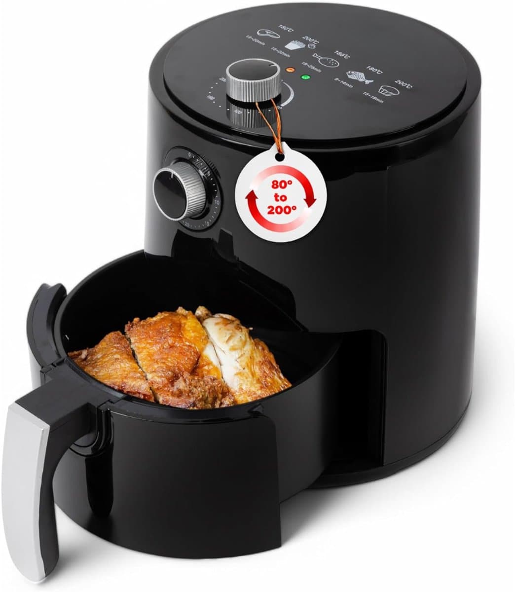 SNJY® Mini Airfryer - Airfryer Klein - Camping Airfryer - 2,5 Liter - 1200W - Zwart — afbeelding 1