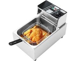 Elektrische Friteuse - Olie Frituur - Thuis Frituren - Traploze Temperatuur - 6 Liter Inhoud - Zilver