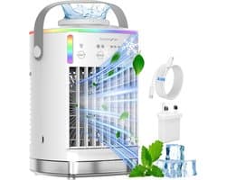 Aircooler 4-in-1 – Draagbare Luchtkoeler met Verneveling – 4 Snelheden – 700 ml – RGB Licht & Timer