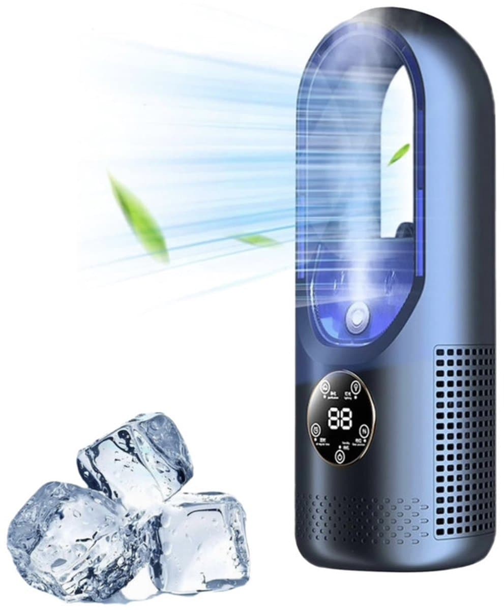 Bladloze ventilator - 6-traps wind- en timerfunctie - koelventilator - USB-multifunctionele conditioner - led-display - bladloze verticale ventilator - geluidsarm - draagbare persoonlijke ventilator voor - Blauw — afbeelding 1
