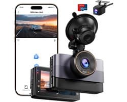 SnelShoppen - 4K Dashcam Voor en Achter met WiFi, 64GB SD-Kaart, Dual Auto Camera, 24U Parkeren Bewaking, 170° + 140° Groothoek, Super Nachtzicht, G-S