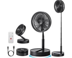 Staande Ventilator Opvouwbaar en Stil – 8000 mAh – 4 Snelheden – Afstandsbediening – Timer – USB-C