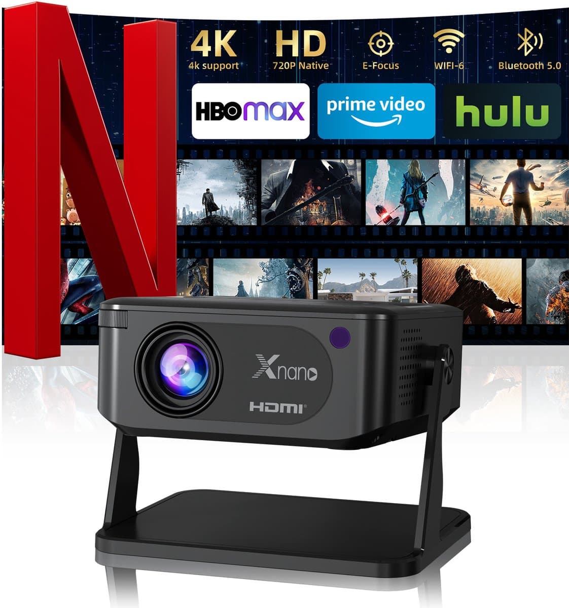 Mini Projector 720P - Android 11 Projector - WiFi 6 Beamer - Bluetooth 5.0 - Compact Design – Automatische Keystonecorrectie – Korte Projectieafstand – Draadloze Schermspiegeling - Thuisbioscoop - 120 inch - Zwart — afbeelding 1