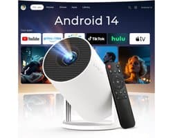 SnelShoppen - Mini Beamer WiFi 6 Bluetooth 5.4 Projector 1080P 4K 180° Draaibaar Android 14 Voor Thuis Buiten Feesten Camping Tuin