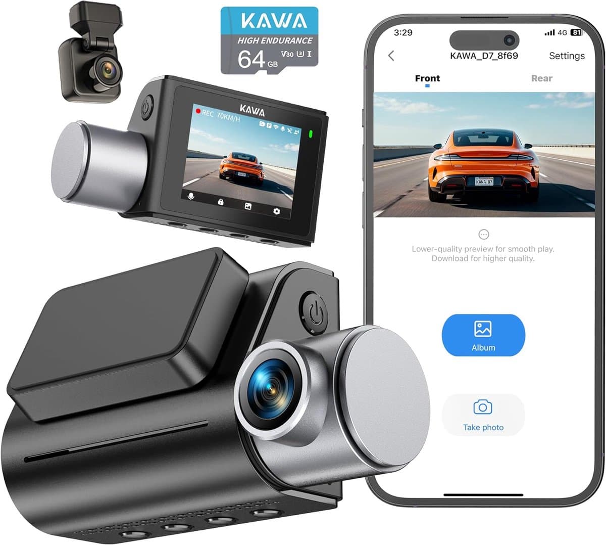 SnelShoppen - 4K Dashcam voor Auto met Dubbele Camera, 64GB Kaart, Wi-Fi 6, GPS, Nachtzicht, 5cm IPS Scherm, 24 Uur Parkeermodus, Spraakbediening — afbeelding 1