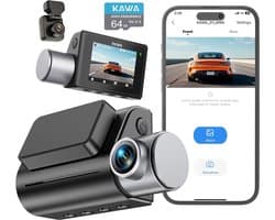 SnelShoppen - 4K Dashcam voor Auto met Dubbele Camera, 64GB Kaart, Wi-Fi 6, GPS, Nachtzicht, 5cm IPS Scherm, 24 Uur Parkeermodus, Spraakbediening