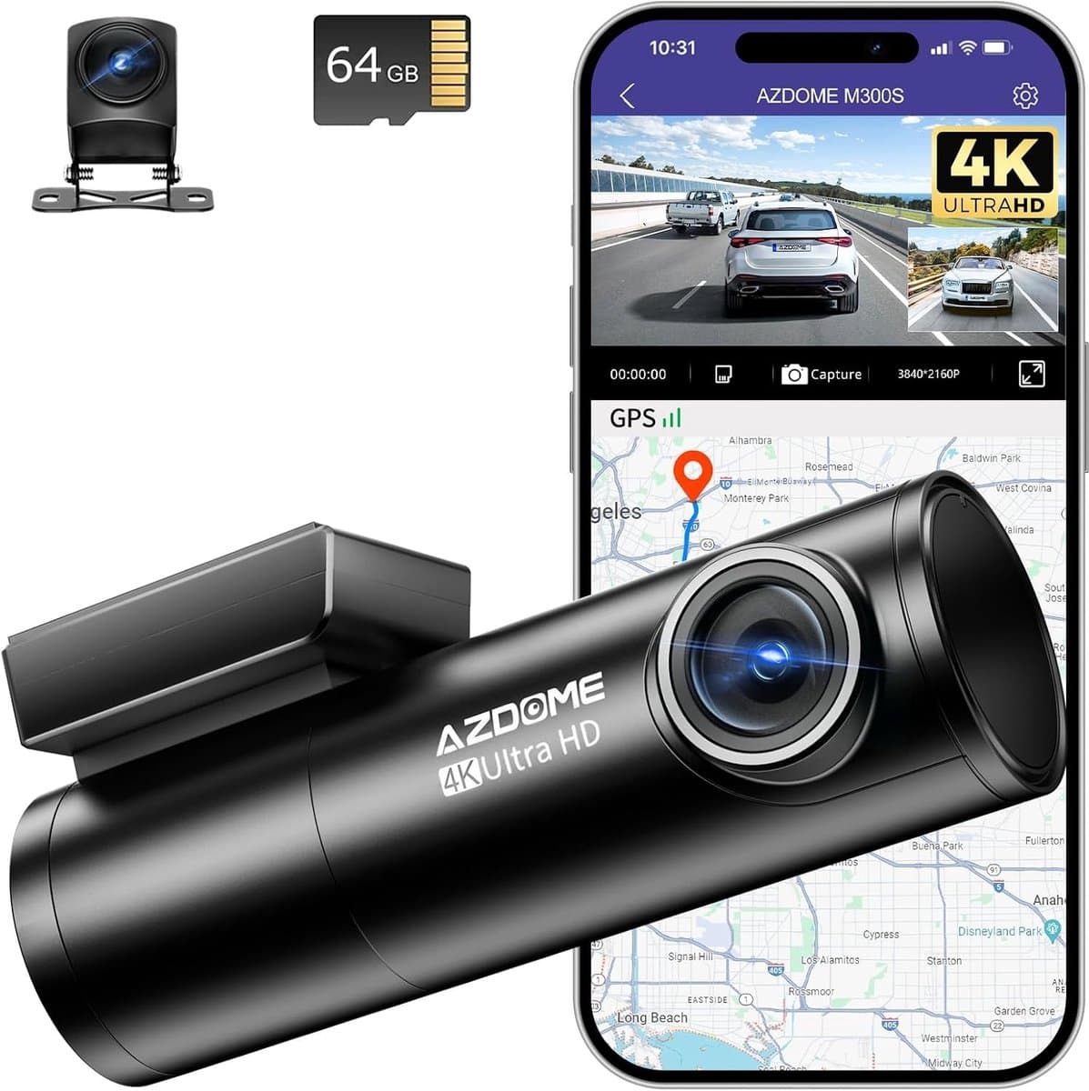 Dashcam voor auto - Zwart - 4K Front en 1080p Achtercamera - WiFi GPS met ADAS en Nachtzicht - Voor Veilig Rijden — afbeelding 1