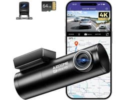 Dashcam voor auto - Zwart - 4K Front en 1080p Achtercamera - WiFi GPS met ADAS en Nachtzicht - Voor Veilig Rijden