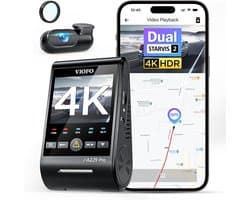 Dashcam voor auto - Zwart - 4K voor en 2K achter - Dual STARVIS 2 Sensoren met GPS en Spraakbesturing - Met Nachtzicht en Wi-Fi