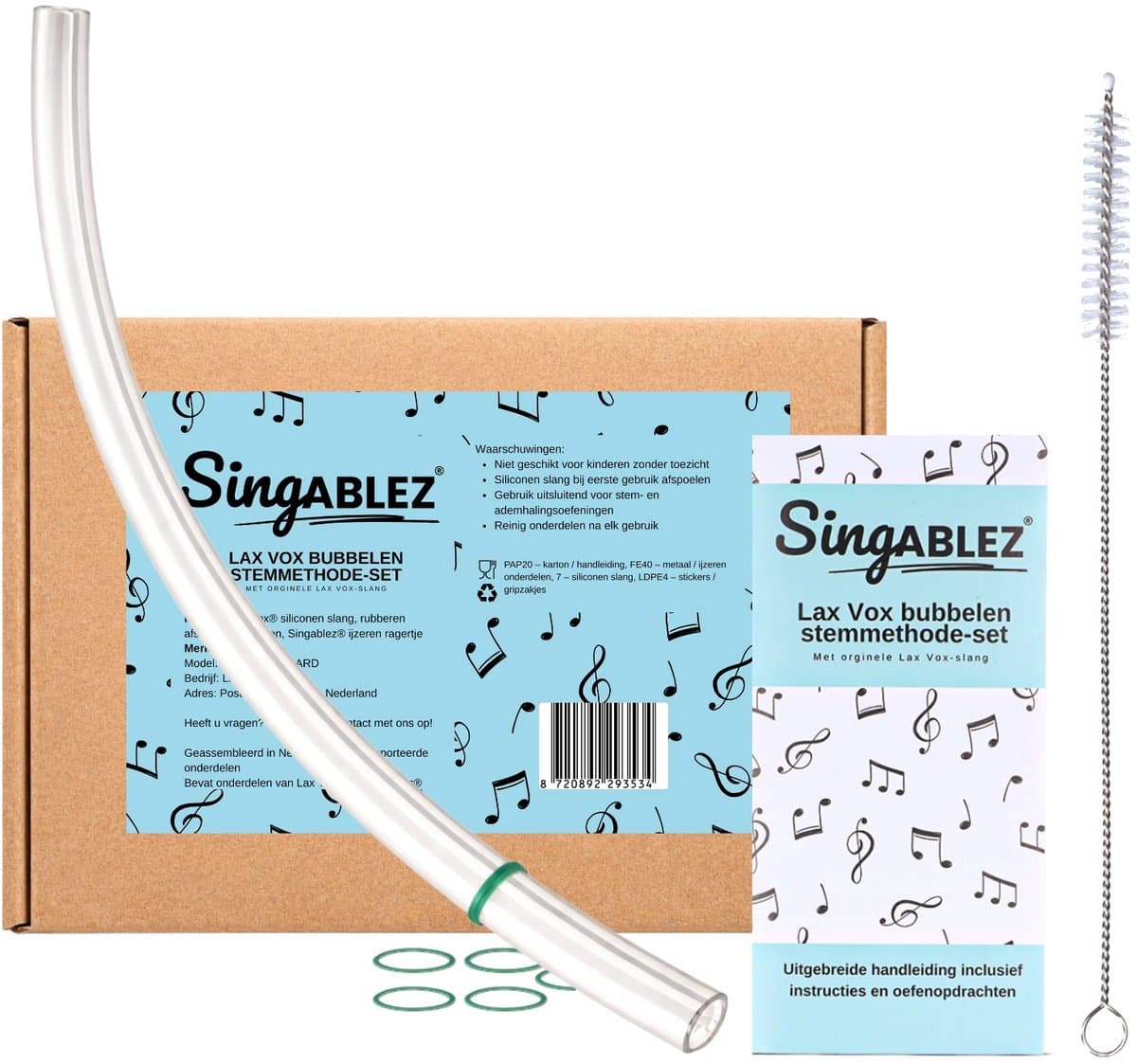 Singablez® Lax Vox Basis Set - Bubbelen Stemmethode - Originele Siliconen Slang - (35 cm) - Stem Zangslang - Slang Voor Zang - Bubbel Rietje - Samengesteld Door Zangcoach - Uitgebreide Handleiding — afbeelding 1
