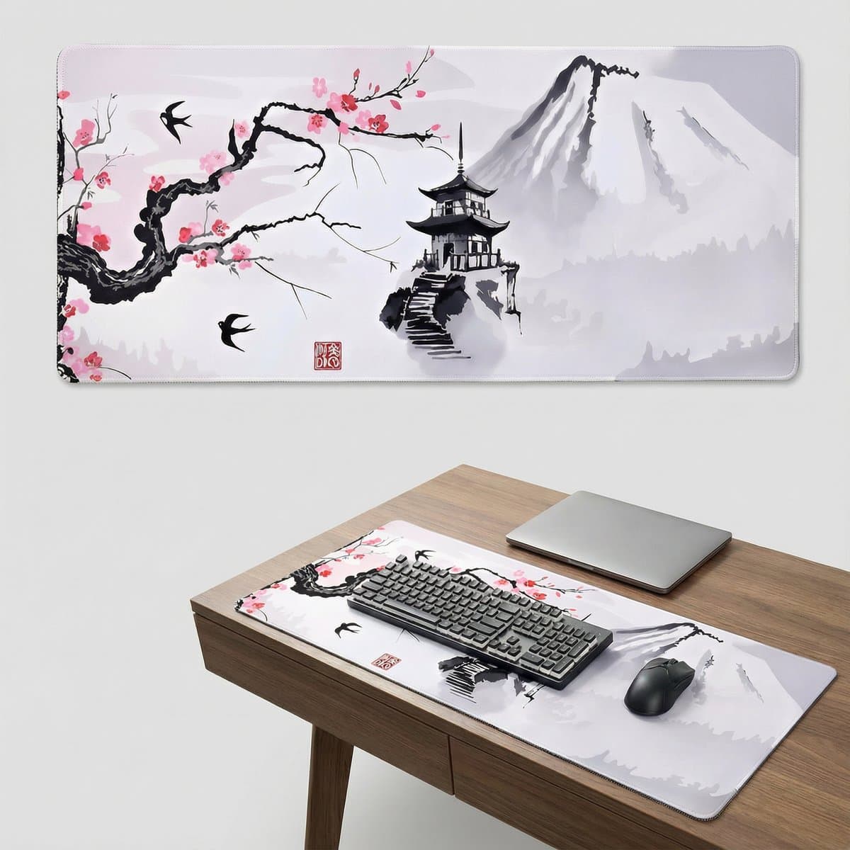 Grote Muismat 80x30 | Gaming Muismat | Wit | XXL | Antislip | Desktop Mat | Computer Mat | Blossom — afbeelding 1