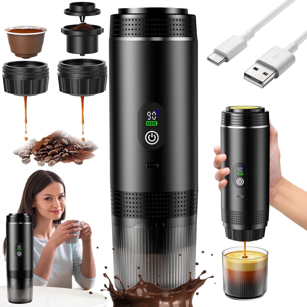 Draagbare Koffiezetter - Draagbare capsule machine - Capsule Koffiezetter - 20 Bar Druk & 7500mAh - Compatibel met Maling - Voor Camping & Kantoor & Auto — afbeelding 1