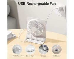Draagbare USB Bureauventilator - Oplaadbaar, Opvouwbaar, Sterke Wind, Ultrastil, Voor Thuis en Kantoor