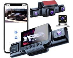 Dashcam Auto 360 graden - 4 camera's, 1080p Full-HD,met 64 GB SD-kaart, wifi, nachtzicht, G-sensor, bewegingsdetector, 3 inch IPS-display, waterdicht, loop-opname, trigger bij ongevallen