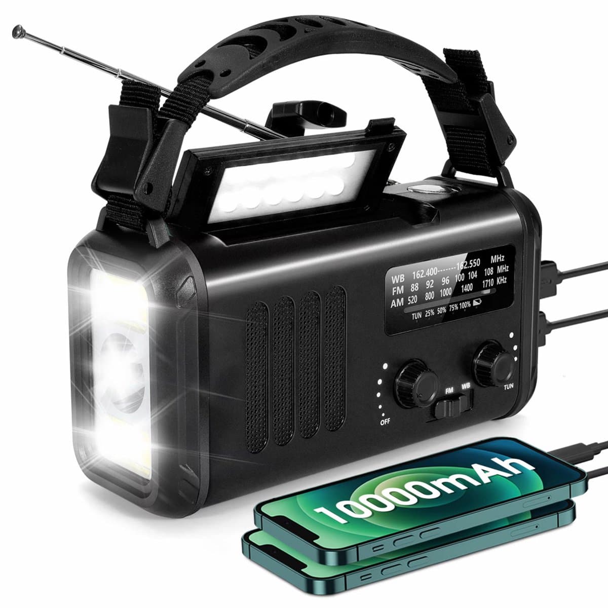Mexhive® Noodradio met Powerbank 10.000 mAh – Zonne-energie & Dynamo – AM/FM Camping Radio voor Noodpakket & Kamperen — afbeelding 1