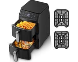 Hot Air Fryer 11 Liter - Ruimtebesparend, 2 Kamers, 6 Functies & 8 Recepten - Energiezuinig en Vaatwasserbestendig