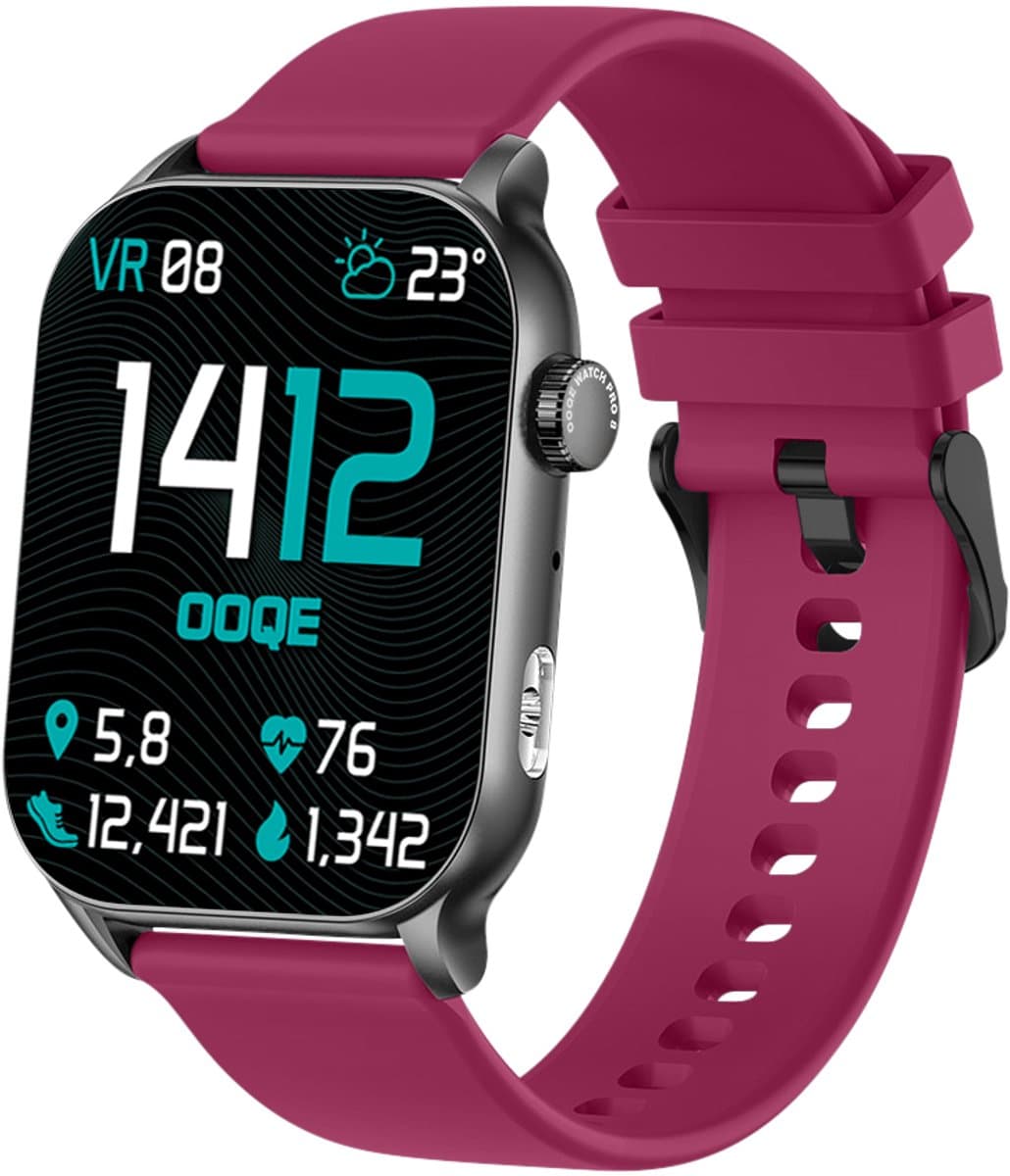 OOQE WATCH PRO 8 - Smartwatch Heren en Dames | Geschikt voor iOS en Android | AMOLED | Notificaties | Gezondheidsanalyse | Sportanalyse | GPS Koppeling | Bellen | Muziek/Audio Luisteren | Ergonomisch | Nederlandstalig | Paars — afbeelding 1