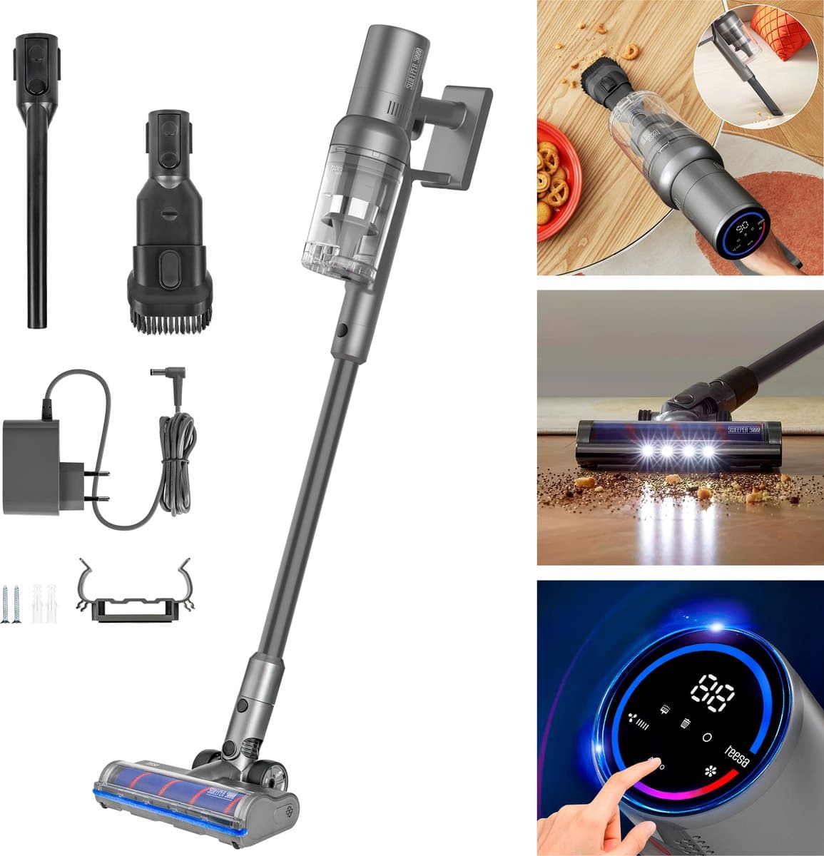 Teesa Sweeper 9000 - Draadloze Stofzuiger - LCD Display - LED Verlichting — afbeelding 1