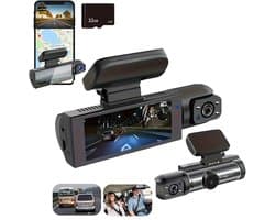 4K-dashcam met dubbele lens, groothoekcamera's aan de voor- en achterkant, ondersteunt 24-uurs parkeerbewaking, heeft een 3,16-inch scherm en een nachtzichtfunctie. Deze dashcam begeleidt u tijdens uw reis (32 GB).