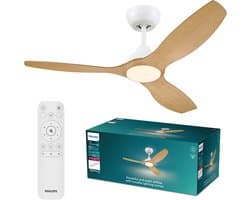 Philips Olas Ventilator met LED lamp - Diameter: 132cm - Instelbaar wit licht van 3000K tot 6500K - Dimbaar tot 5% - Inclusief afstandsbediening - 2650 Lumen - Wit/Hout