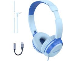 USB C Koptelefoon Kinderen - Geschikt voor iPad, Samsung, Tablet - Koptelefoon Kind met Draad - Geluidsdempend - Blauw