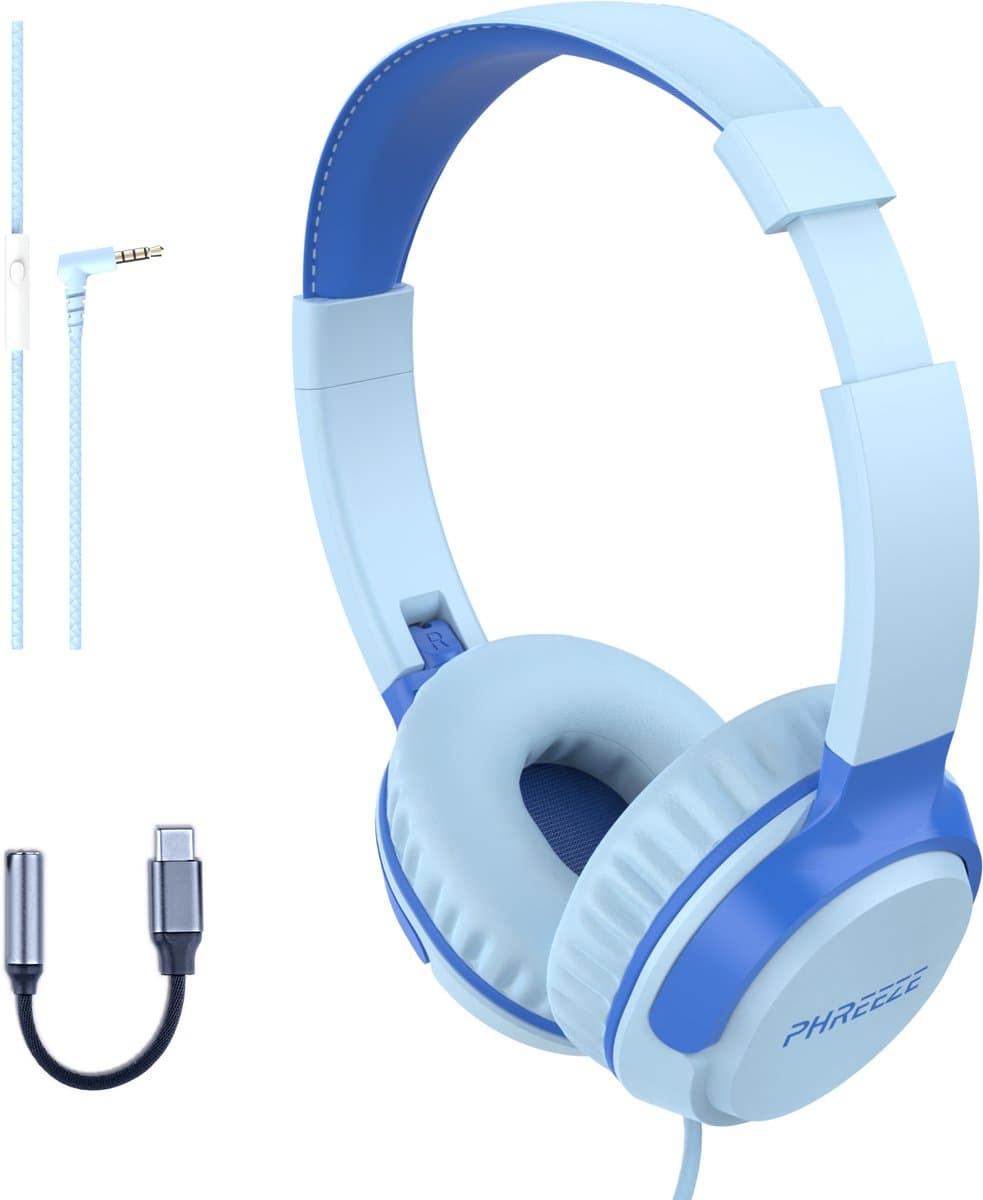 USB C Koptelefoon Kinderen - Geschikt voor iPad, Samsung, Tablet - Koptelefoon Kind met Draad - Geluidsdempend - Blauw — afbeelding 1