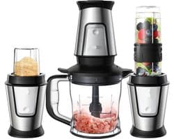 Multifunctionele Keukenmachine - 3-in-1 - Foodprocessor - Blender - 700W - Smoothie Maker - Hakmolen - Droogmolen - Roestvrij Staal - BPA-vrije Fles - 24.000 RPM