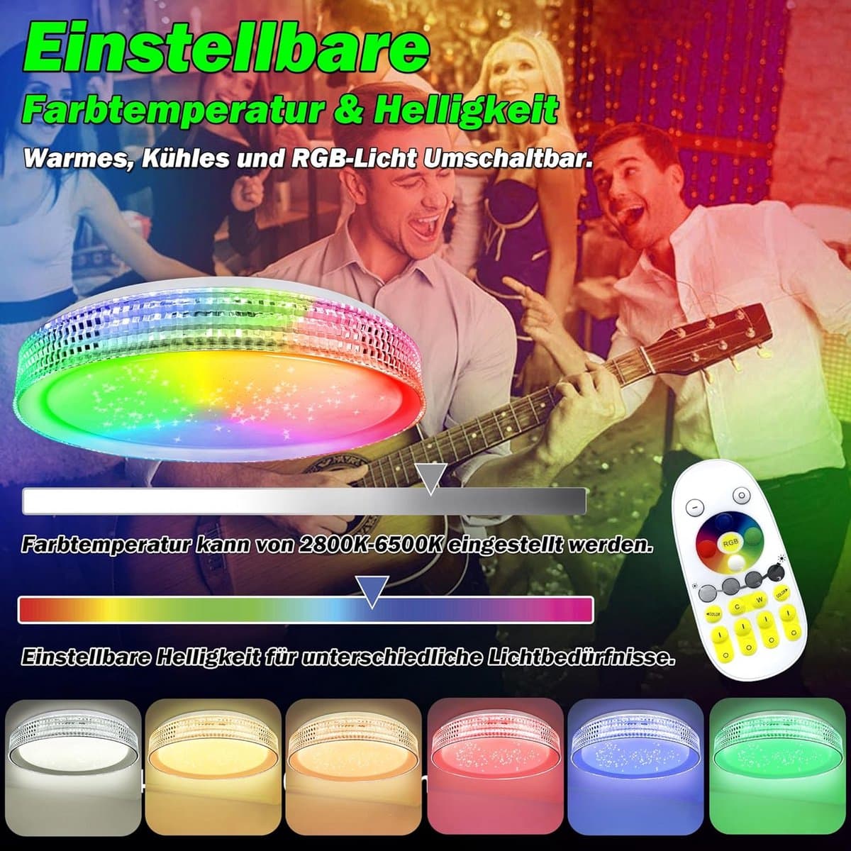 Ronde Dimbaar Plafondlamp 60W met RGB Kleuren en Afstandsbediening Ø50cm - IP44 Waterdicht — afbeelding 1