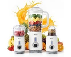 3-in-1 Blender - Keukenmachine Mixer - Smoothies Maken - 3 Speciale Containers - 125 Liter - Wit