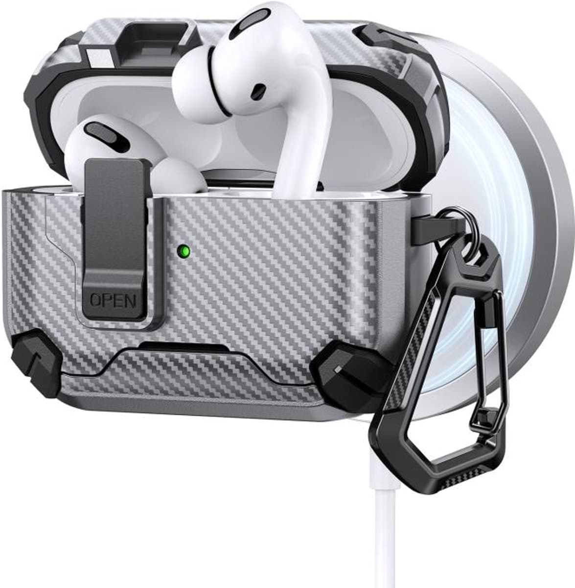 Telestore - AirPods Pro 3 Carbon hard case cover - Carbon hybride grijs hoesje Beschermhoes - AirPods pro 3 Cover - hoesje geschikt voor Apple Airpods pro 3 - Zilver / Grijs - Carbon hard cover - met MagSafe functie — afbeelding 1