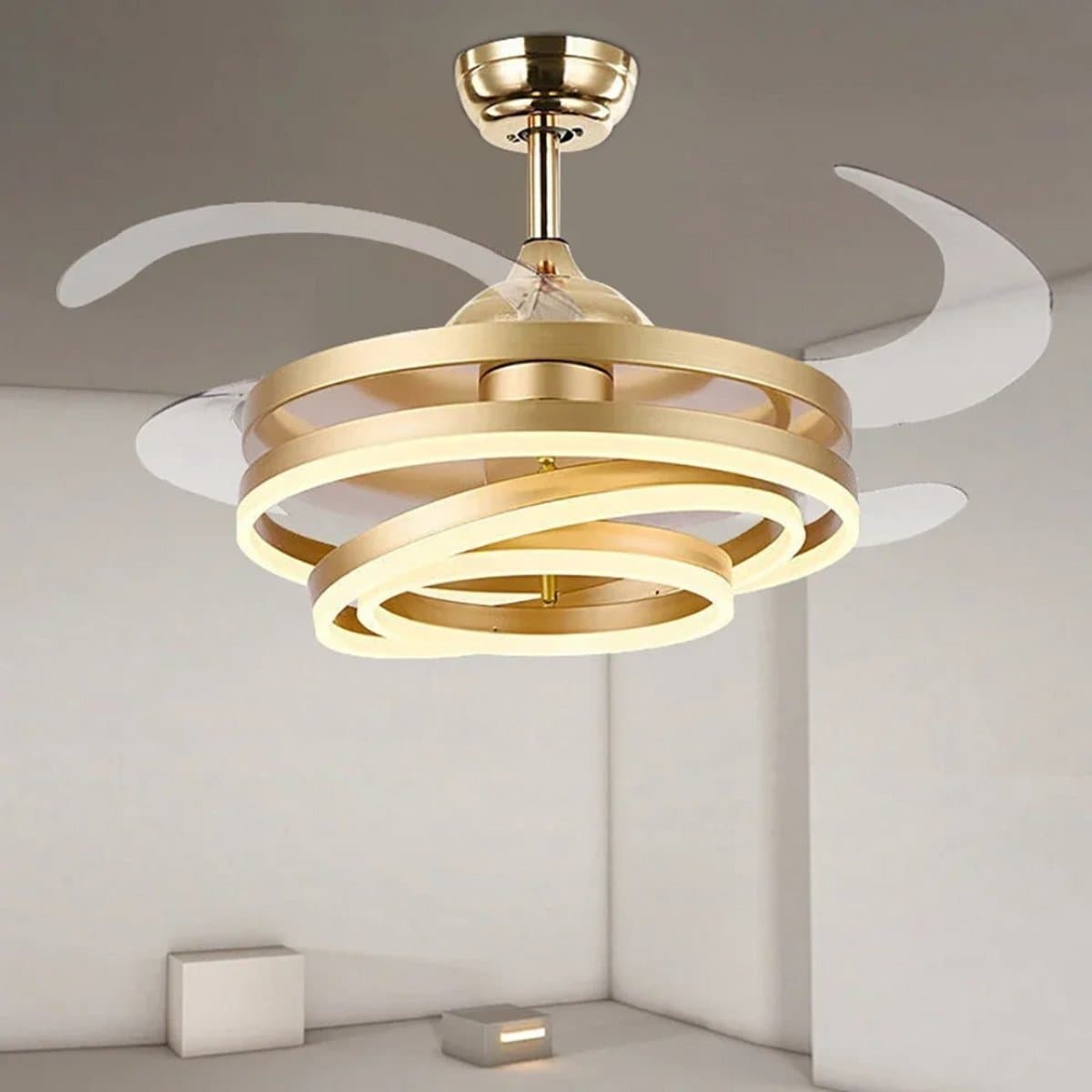 Livano Plafondventilator - Met Verlichting - Plafond Ventilator - Met Lamp - Plafonniere Met Ventilator - Met Licht - Goud - 106cm — afbeelding 1