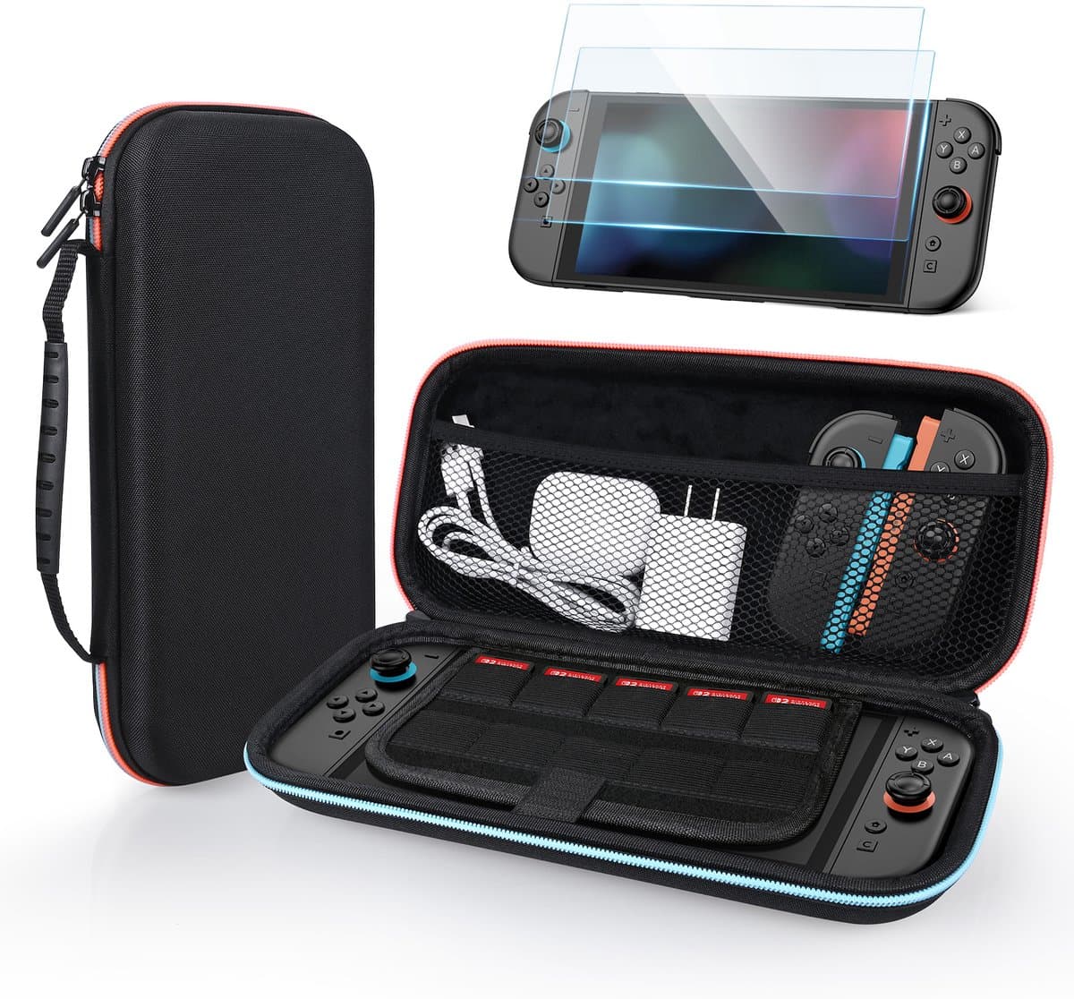 Case voor Nintendo Switch 2 van MMOBIEL – Compacte Hoes voor Switch 2 met 10 Spelkaartsleuven, Mesh Vak, Zachte Binnenvoering & 2 Screen Protectors – Beschermhoes voor Console en Accessoires – Zwart — afbeelding 1