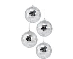 KIMU® 4x Discobal Ø 10 cm Klein - Discobol Spiegelbol Glitterbol Glitter Spiegeltjes Disco Bal Bol Decoratie Planeet Kerstbal Kerstballen Halloween