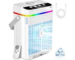Mini Airco - Mobiele Aircooler - Ventilator & Nachtlamp - Luchtkoeler met Waterreservoir - Verkoeling voor Thuis & Kantoor - USB Aansluiting - 4-in-1 Koelsysteem - Wit