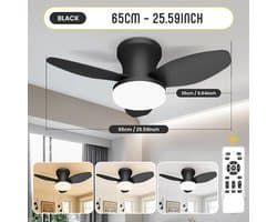Bovista Plafondventilator - Met Verlichting - Plafond Ventilator - Met Lamp - Plafonniere Met Ventilator - Met Licht - Zwart - 65cm