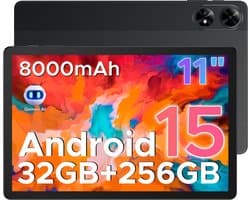 DOOGEE Tab G6+-Tablet-Android 15-11 inth FHD+ 90Hz- 4G LTE-32GB ROM+256GB ROM(2TB TF)-Unisoc T7280-8000mAh/18W-Dubbele luidsprekers-Widevine L1-Face ID-Zwart