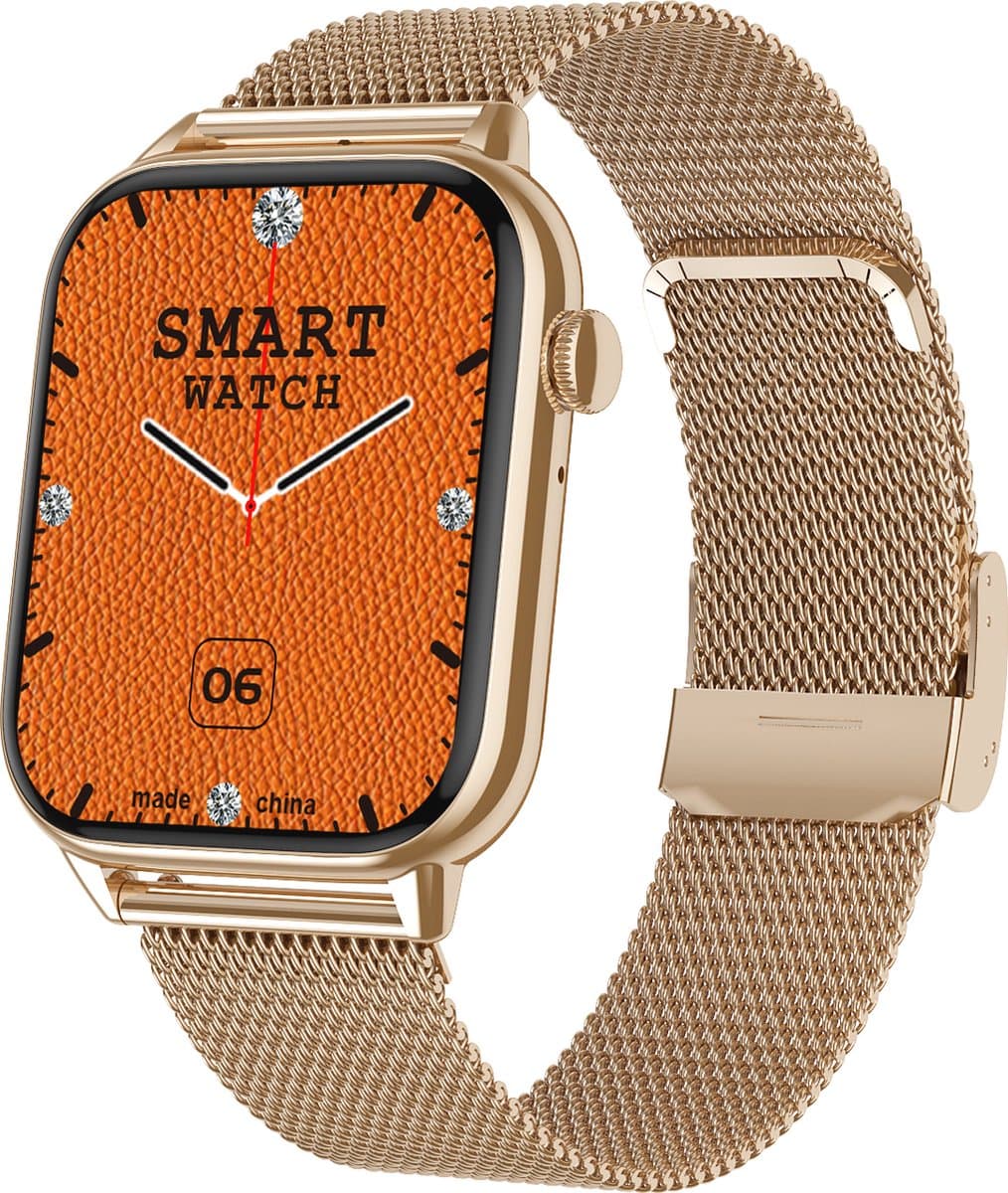 Belesy® HIMALAYA - Smartwatch Heren – Smartwatch Dames - Horloge – Stappenteller – Calorieën - Hartslag – Sporten - Je eigen foto als wijzerplaat - Kleurenscherm - Full Touch - Bluetooth Bellen – Milanees – Staal – Goud - Moederdag — afbeelding 1