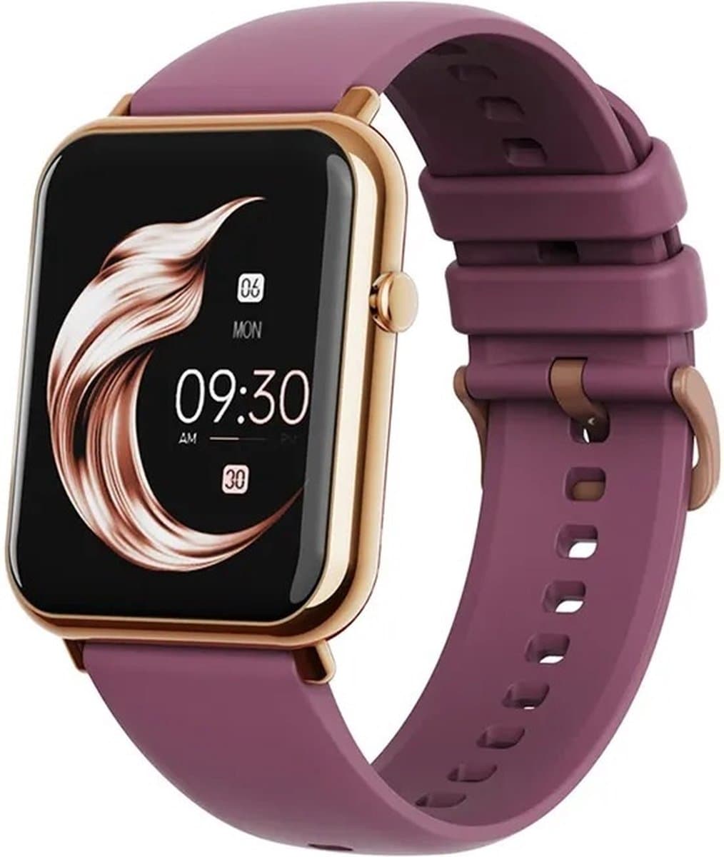 Belesy® QUOTE – Smartwatch Dames – Smartwatch Heren – Horloge – 1.69 inch Kleurenscherm – Stappenteller – Hartslagmeter – Bloeddrukmeter – Temperatuurmeting – Slaapmonitor – Sportmodus – Persoonlijke Wijzerplaat – Bluetooth 5.2 – Paars Goud — afbeelding 1