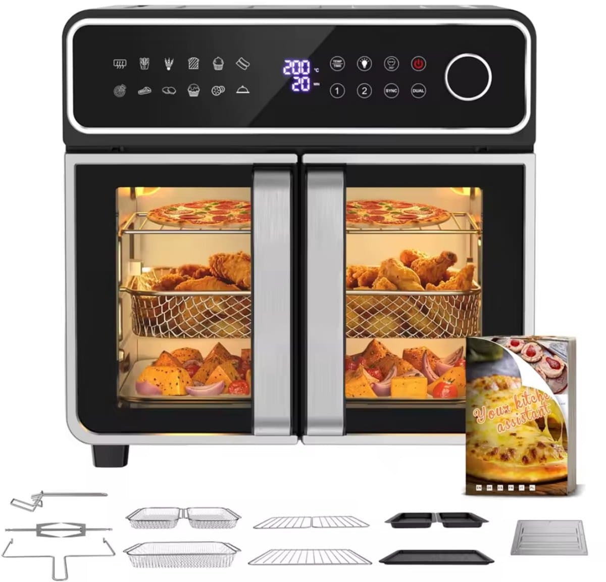 Dubbele Airfryer Oven 23L – 12-in-1 Heteluchtfriteuse met Dual Zone, Sync & Dual Cook, 230°C, Rotisserie en 13 Accessoires – Zwart — afbeelding 1