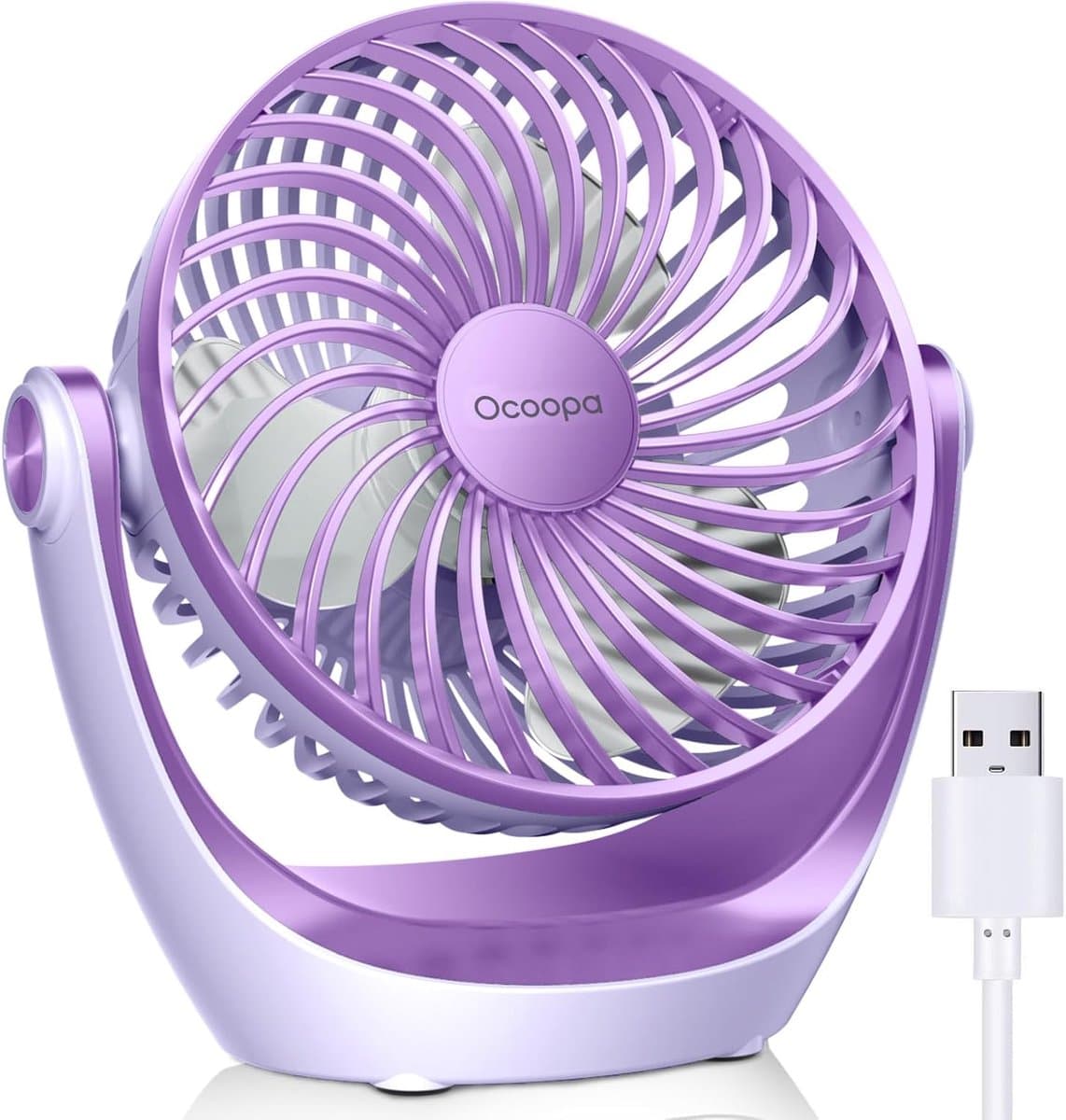 Tafelventilator USB – Stil Bureauventilator – 3 Snelheden – 360° Kantelbaar – USB Aangedreven – 17 x 9 x 17 cm – Lila — afbeelding 1